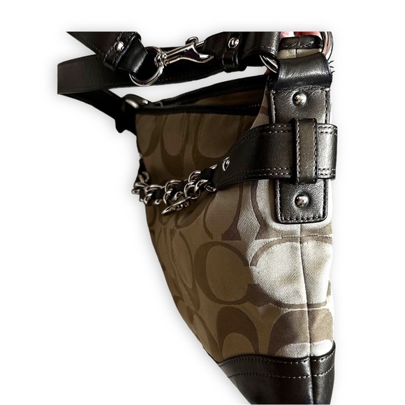 Vintage Coach Signature Chain Duffle Crossbody Shoulder Bag Convertible Tan - Picture 6 of 17